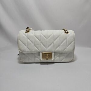 Karl Lagerfeld Paris Agyness White Quilted Textured Leather Purse